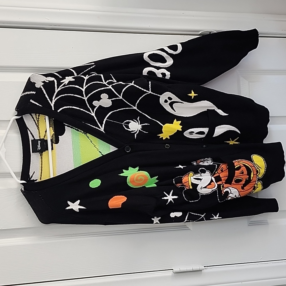 Disney Mickey Mouse Halloween Pumpkin Jack-o-lantern Cardigan Sweater